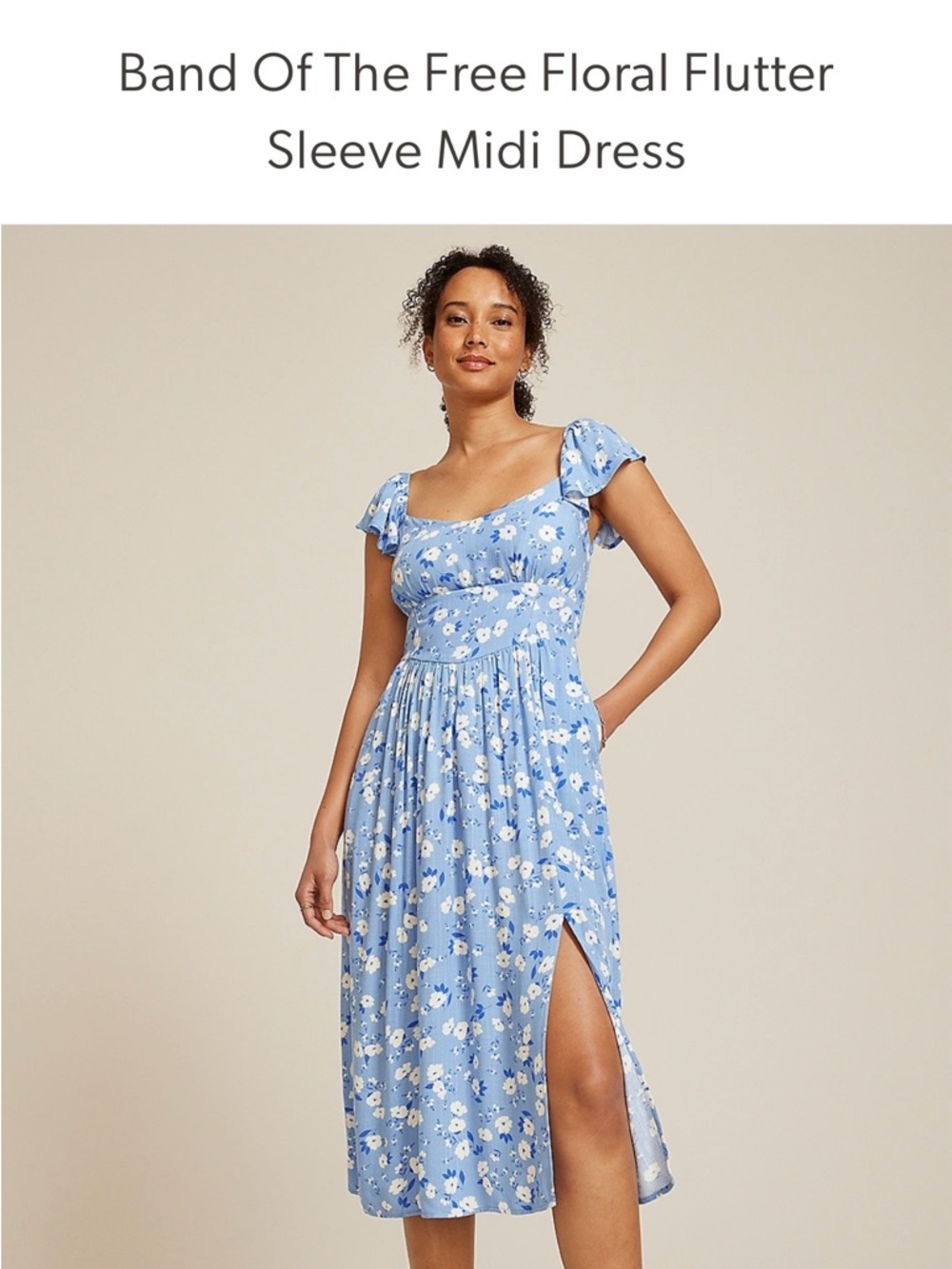 Band of the Free Floral Flutter Sleeve Midi Dress, NWT